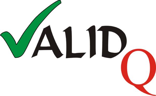 The brand that indicates the efficacy of the cosmetics and their quality is indicated by this logo made up of a letter: "V" in green colour, letters: "alid" in black and letter: "Q" in red