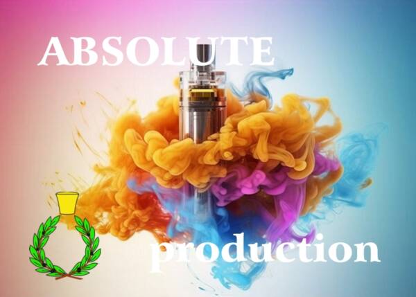 Beautiful image of colorful clouds of aromas and smells enveloping a bottle of absolute. White writing: "Production of absolutes"